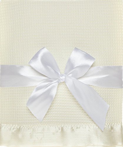 Thermal Waffle Weave Baby Blanket with Satin Nylon Trim (Ivory)