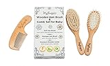Slicemall Wooden Baby Hair Brush and Comb Set with Natural Goat Hair