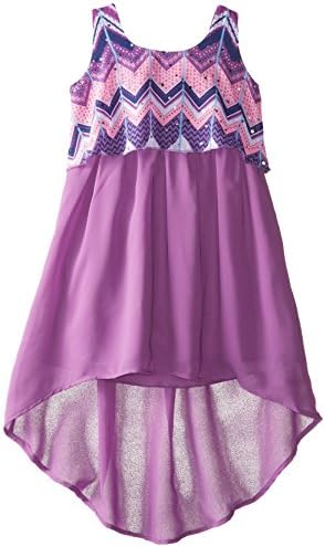 Pogo Club Little Girls' Printed Chiffon Popover Dress, Medium Purple, Large