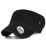 ililily Simple Plain Solid Color Washed Cotton Military Cadet Flat Top Army Cap