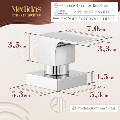 Kit 2 Acabamento Registro Chuveiro Quadrado Cromado Alavanca Banheiro Padrão Docol