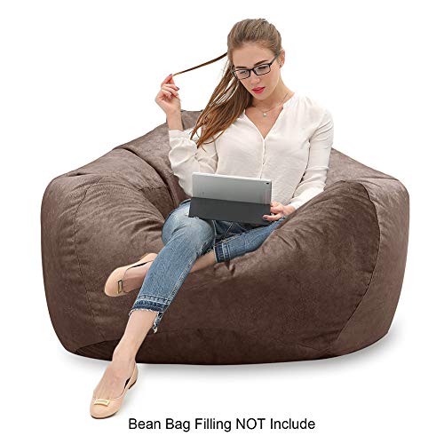 MFTEK Bean Bag Chair Cover Only, Large Washable Memory Foam Furniture Bean Bag Replacement Cover with Wash Bag, Without Bean Filling, 43.3''×43.3''×47.2'' (Chocolate)