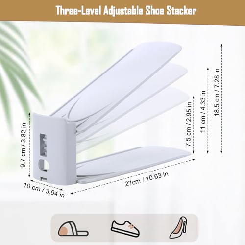 12 x Space-Saving Shoe Racks, Adjustable Shoe Storage with 3 Levels, Non-Slip Shoe Organizer, Shoe Holder for Storage and Display of High Heels, Sports, Flip-Flops