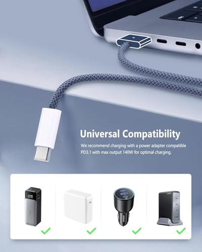 USB-C to Magnetic 3 Cable 140W for M4 MacBook Air Pro Charger, Magnetic Safe 3 Cable for MacBook Air (15''/13'' M4 2025, M3 2024, M2 2023, M2 2022), Pro (16"/14" 2024/2023/2021) -2M