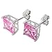 .925 Sterling Silver Princess Cut Pink Cubic Zirconia Stud Earrings