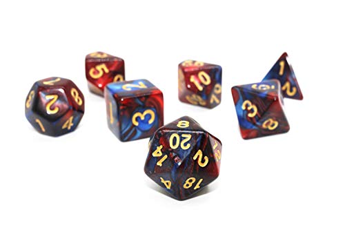 HD DND Dice Set RPG Red & Blue 7-Die Dice Set Fit Dungeons and Dragons(D&D) Pathfinder MTG Role Playing Games Polyhedral Dice with Dice Pouch