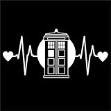 DD169 Doctor Who Tardis Inspired Heartbeat Decal Sticker | 7-Inches By 3.2-Inches | Premium Quality White Vinyl
