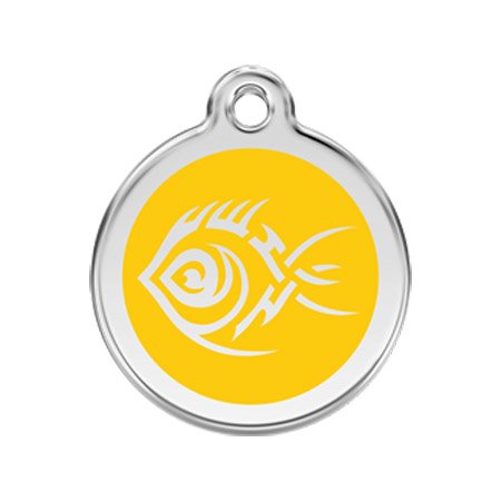 RedDingo enamel pet id tag, small, "Tribal Fish", Yellow