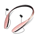 Bluetooth Headphones, Bluenin Stereo Neckband Wireless Headset Retractable Sport Earbuds with Mic for iPhone 7 iPhone 7 Plus (15 Hours Play Time, Noise-Cancelling, Bluetooth 4.1) (Rose Gold)
