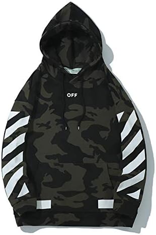 Percy OW-White Camouflage Hooded Hair Plus Velvet Street Loose Men's Sweater Hoodie