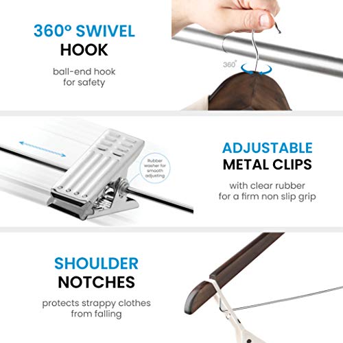 image for ZOBER High-Grade Wooden Suit Hangers Skirt Hangers with Clips (10 Pack