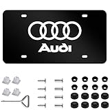 Audi Logo Black Stainless Steel Front License Plate with Screw Caps Cover Set Suit，Applicable to US Standard car License Frame. (Audi)