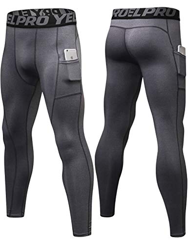 Lavento Men's Compression Pants Running Tights Leggings with Phone Pockets (3 Pack-3911 Black/Gray/Blue,Large) - Thumbnail 3