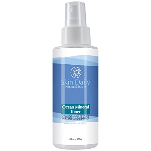 Skin Daily Ocean Mineral Facial Toner Spray - Alcohol Free Natural Skin Care for Oily, Dry, Acne and Sensitive Face - With Tea Tree Oil, Organic Kelp Extract, Blue Green Algae, Dead Sea Salt - 4 oz