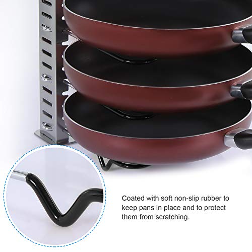 Lifewit Expandable Pan and Pot Lid Organizer Rack Holder Adjustable Kitchen Cabinet Pantry, 5-Tier Compartments Cupboard Bakeware Lid Plate Holder, Silver and Black - Thumbnail 3