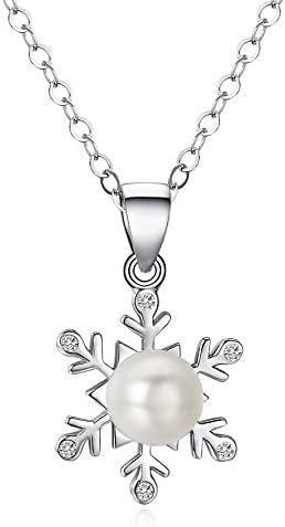 925 Sterling silver 7.5mm natural shell pearl snowflake pendant necklace for women