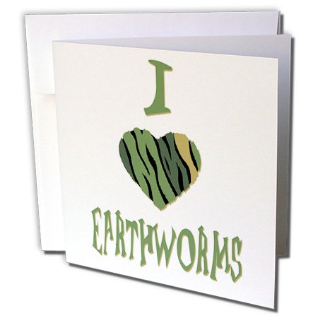 3dRose Camo Colored Striped I Love Earthworms - Greeting Cards, 6 x 6 inches, set of 6 (gc_121980_1)