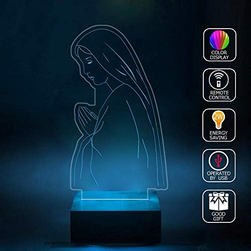 3D Illusion LED Projector Lamp Maria The Virgin Mary Home Bedroom Decorative 3D Lamp RGB Full Color 44 Key Remote Control USB Cable Lamp Best Gift Desk Table Lighting Toys