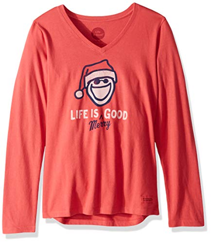 Life is good Women's Crusher Vee longsleeve Merry Athletic T Shirts, Americana Red, X-Small