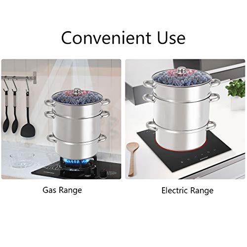 11-Quart Stainless Steel Juicer Steamer, Fruit Vegetables Steamer For Food With Glass Lid Hose With Clamp Loop Handles, Perfect Home Kitchen Stainless Steel Cookware By WATERJOY