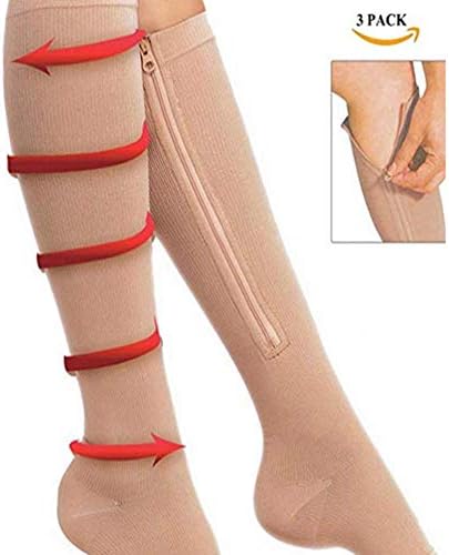 YAOBAO Compression Socks,New Compression Zip Sox Socks Stretchy Zipper Leg Support Unisex Open Toe Knee Stockings, (3 Pack)