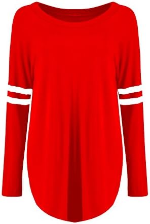 The Celebrity Fashion Womens Varsity Baggy Oversized Dress Baseball Stripe Long Sleeve Curved Hem Top