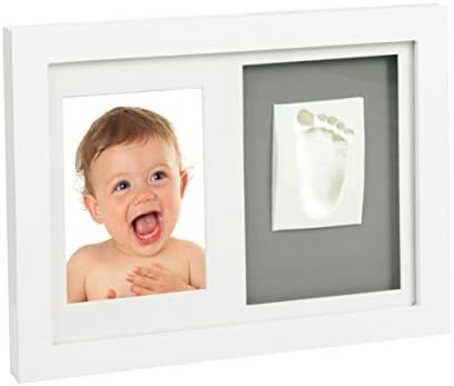 Premium Baby Footprint and Hand Print Set - Air Drying - Wooden Photo Frame - Includes 3 Background Colours (Grey/Blue/Pink) - Ideal Gift for Newborn, Christening or Baby Shower