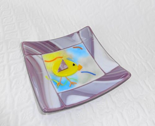 Small Purple Fused Glass Easter Chicken Plate