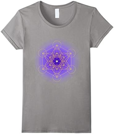 Women's Metatron's Cube Gold &amp; Purple Sacred Geometry T-Shirt Large Slate