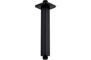 BESTILL 8 Inch Matte Black Ceiling Mount Shower Arm and Flange, Square Rain Shower Head Arm