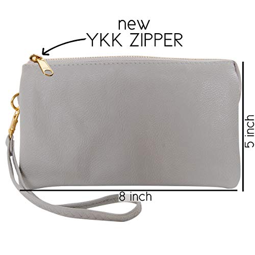 Humble Chic Vegan Leather Small Crossbody Bag or Wristlet Clutch Purse, Includes Adjustable Shoulder and Wrist Straps, Dove Grey, Light Gray - Thumbnail 3