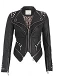 Pretty Attitude Women's Studded Punk Style PU Leather Slim Fit Moto Jacket