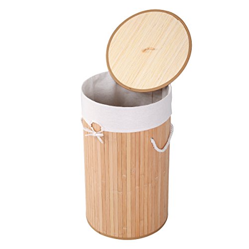 ZaZaTool Round Bamboo Hamper Laundry Basket Washing Cloth Storage Bag Lid Natural - Thumbnail 2