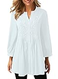FARYSAYS Women's Casual Long Sleeve Blouse Button Down Solid Tunic Tops White X-Large
