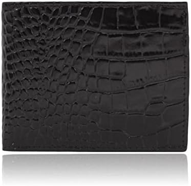 Hanson Leather Men's Crocodile Embossed Leather Wallet Black