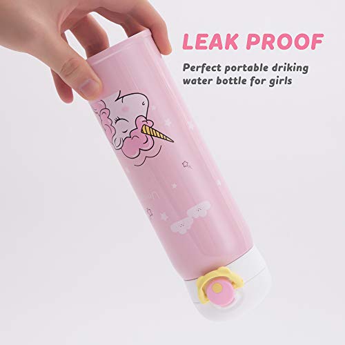 Kids Water Bottle Thermoses Unicorn Water Bottle Cup Metal Stainless Steel Vacuum Insulated Water Flask for School Kids Girls Lunch Box Leak Proof BPA Free No Straw - 17oz (Pink 17oz)
