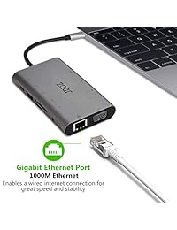 USB C Hub Adapter, 10 in 1 Aluminum Thunderbolt 3 Type C Hub with 4K HDMI Output, USB 3.0, VGA, SD&TF Card Reader, 3.5mm Audio Mic, Gigabit Ethernet, Type C Charger Port for MacBook  Chromebook
