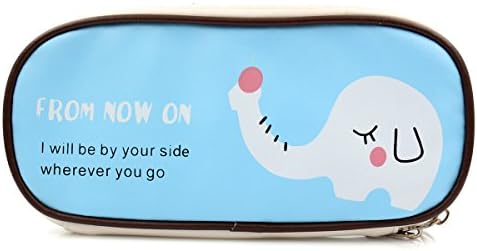 QHD Large Storage Pencil Case Pencil Holder Makeup Pouch Bag-blue elephant