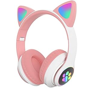 HuPop-Kids-Headphone-Cat-Ear-Headphone-Foldable-Bluetooth-Flashing-LED-Light-Up-Wireless-Over-Ear-Headset-with-Microphone-Compatible-with-iPhoneSmartphoneiPadTablet-Pink HuPop Kids Headphone - Cat Ear Headphone Foldable Bluetooth Flashing LED Light Up Wireless Over Ear Headset with…
