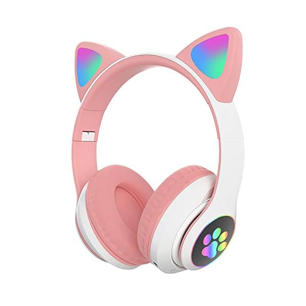 HuPop-Kids-Headphone-Cat-Ear-Headphone-Foldable-Bluetooth-Flashing-LED-Light-Up-Wireless-Over-Ear-Headset-with-Microphone-Compatible-with-iPhoneSmartphoneiPadTablet-Pink HuPop Kids Headphone - Cat Ear Headphone Foldable Bluetooth Flashing LED Light Up Wireless Over Ear Headset with…
