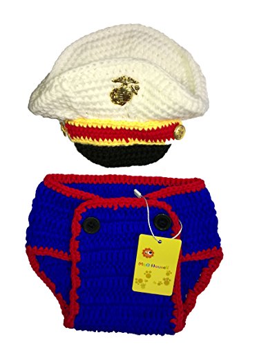 M&G House Newborn Baby Photo Photography Prop Handmade Crochet Knitted Cute Marines Outfit+Soft Bib - Thumbnail 2