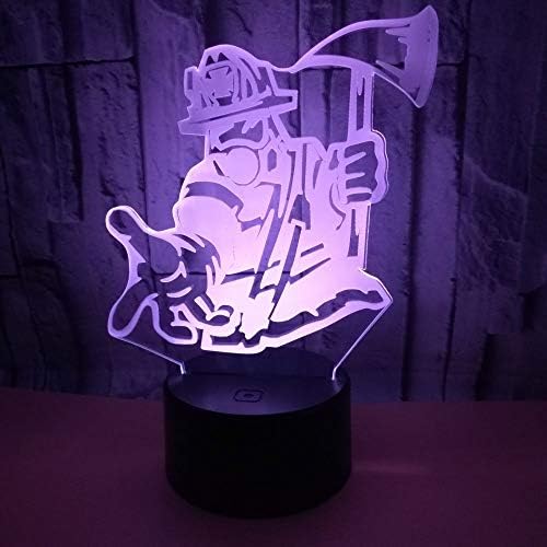 SSYYJJ 3D Optical Illusion Lamp Night Light Child Table Desk Lamp LED 7 Color Change Bedside Decor Best Gift USB Fireman Axe Remote Control [Energy Class A++]