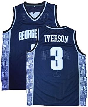 Men's Allen Retro Jerseys Iverson Athletics Jerseys The University Basketball #3 Jersey Blue (S-XL) (XL)