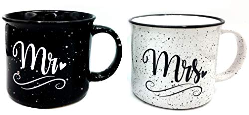Mr and Mrs Couples Camping Pack Ceramic Coffee Mug Set - Unique Wedding Gift For Bride and Groom - His and Hers Anniversary Present Husband and Wife - Engagement Gifts For Him and Her (Mrs & Mrs Mugs)