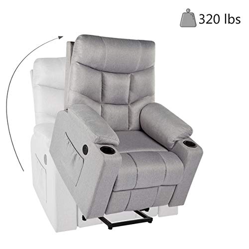 YODOLLA Electric Power Recliner Chair, Recliner Sofa with Massage & Heat Function, Lazy Boy Recliner Chair with Side Pockets and Cup Holder, USB Ports, Gray