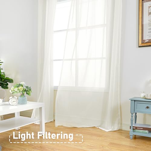 BGMENT SHEER LINEN CURTAINS FOR LIVING ROOM 2 PANELS SET, SEMI SHEER CURTAINS 120 INCH LENGTH FOR BEDROOM LIGHT FILTERING CURTAINS & DRAPES WITH GROMMET, EACH 2 PANELS, 52 X 120 INCH, CREAM WHITE