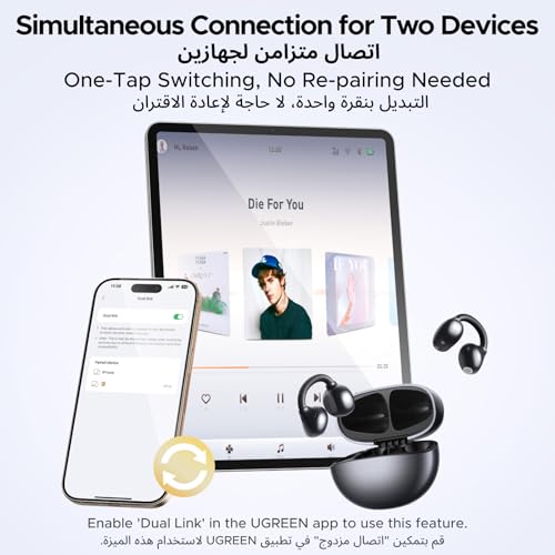 UGREEN ClipBuds, Open-ear Wireless Headphones with 4 Mic Clear Call Earbuds Clip on Earphones Bluetooth 6.0, App&Touch Control, IPX5 for Running Fitness, 30H Playtime, iOS&Android, Fit for S26 Ultra