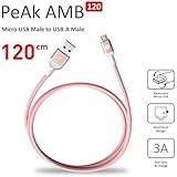 Reversible Micro USB Male to USB A Male Adapter / Connector Cable In Designer Colors, Aluminum Body, 4ft Tangle Free Braided Cord For Charging, Data Transfer by Adam Elements - Rose Gold