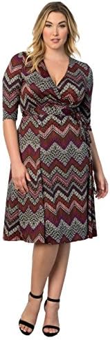 Kiyonna Women's Plus Size Essential Wrap Dress 3X Chevron Mix Print