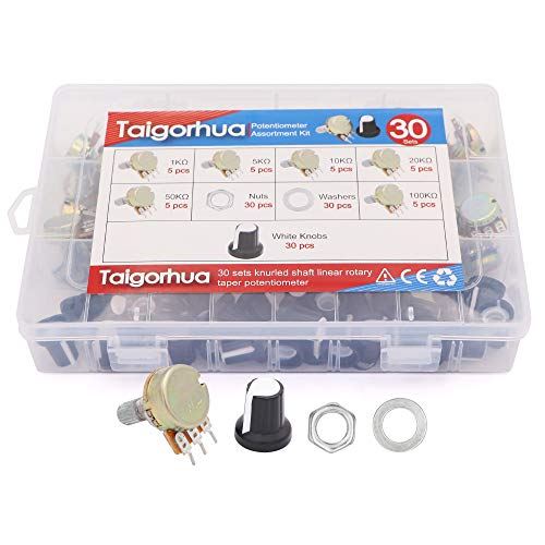 30pcs 1k-100k Ohm Single Linear Taper 3 Pins Rotary Potentiometers Resistor with Pots Knobs Kit